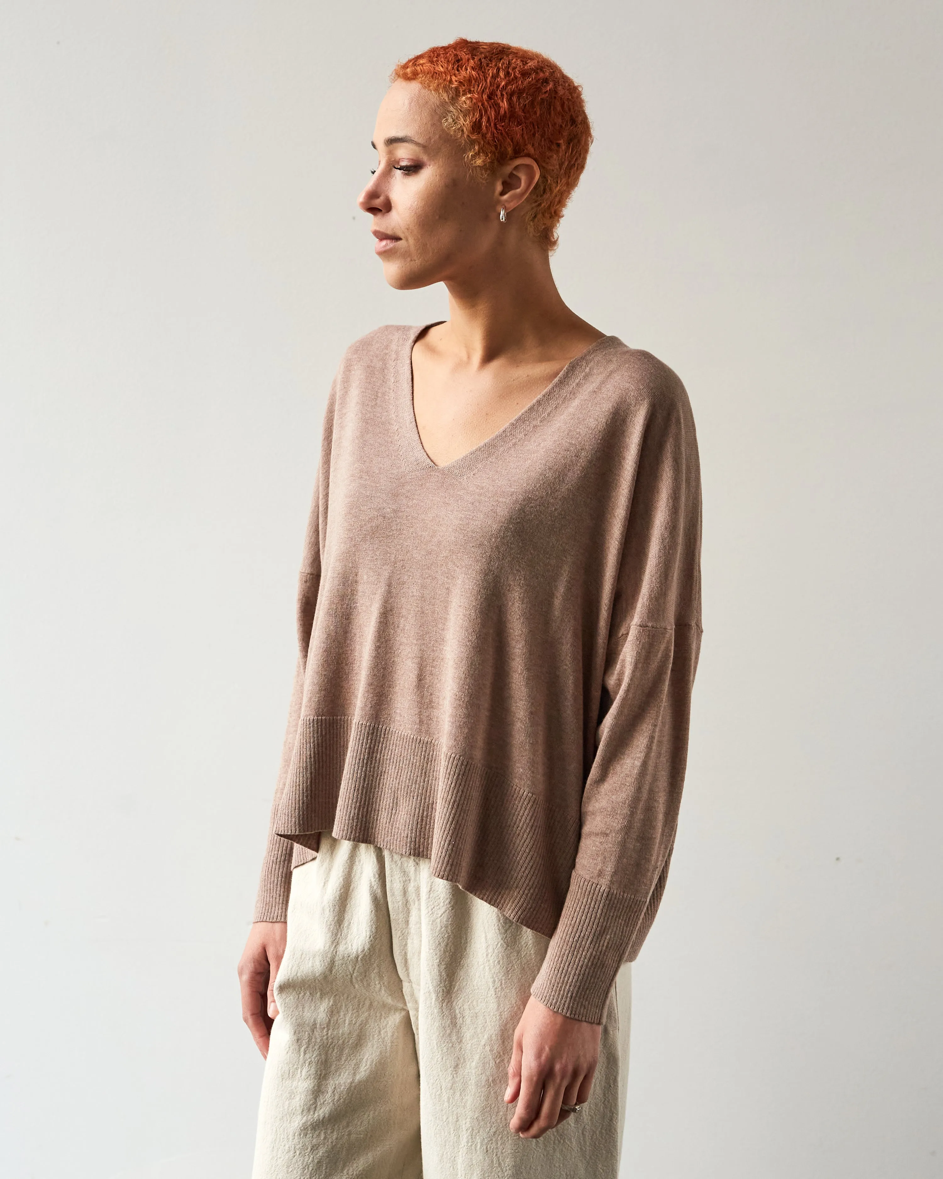 7115 Summer V-Neck Sweater, Taupe