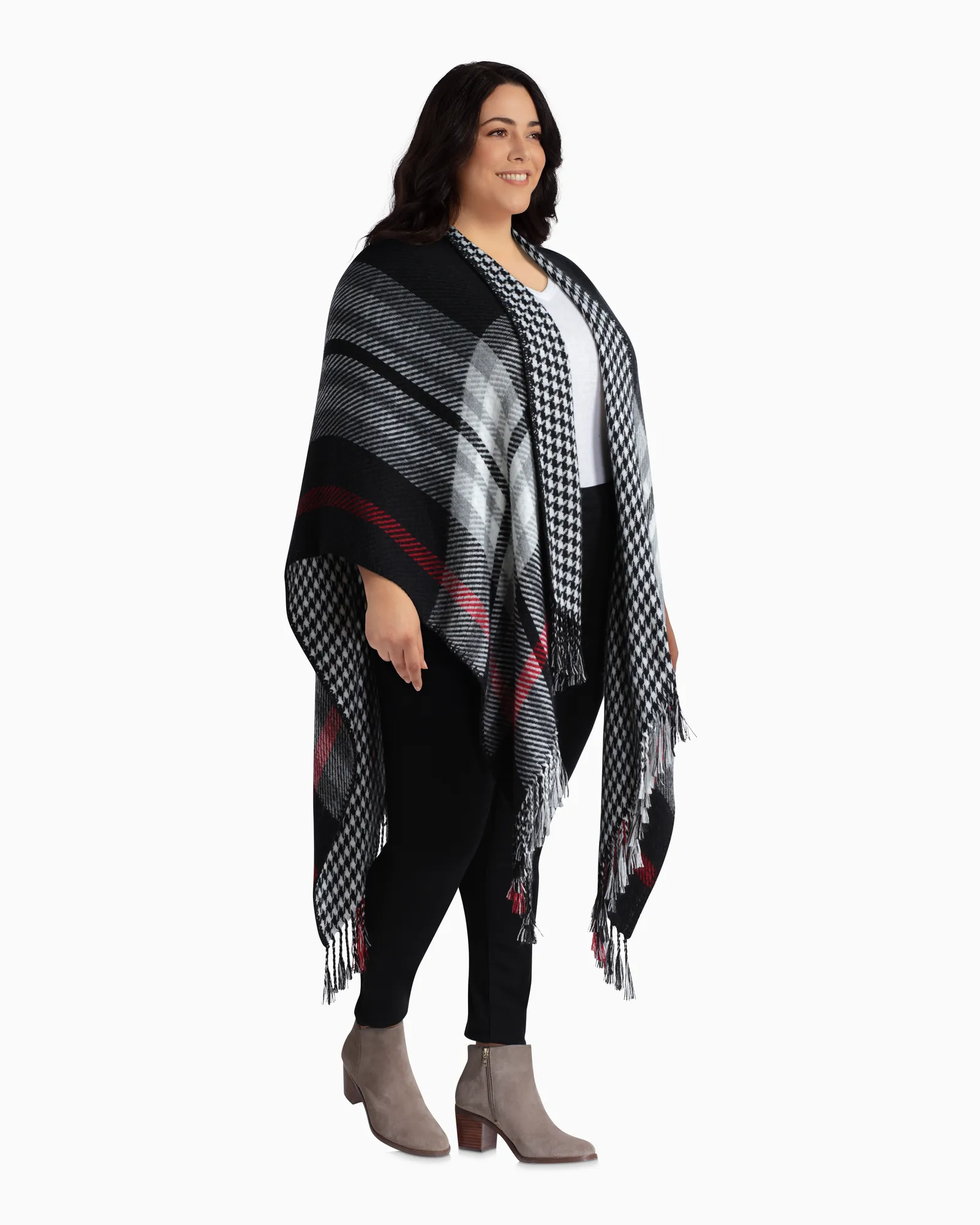 Areca Reversible Fringe Poncho | Black / White