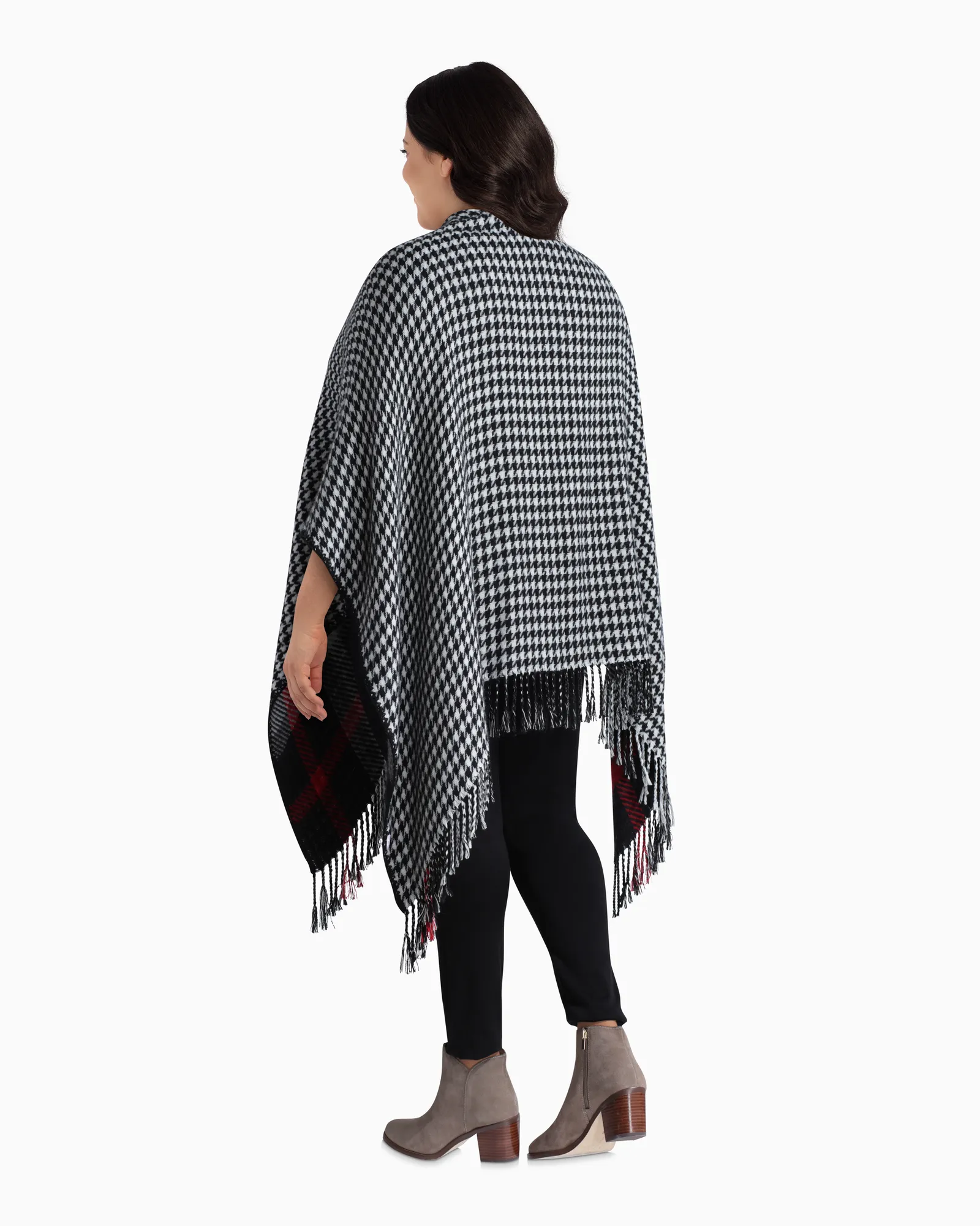 Areca Reversible Fringe Poncho | Black / White