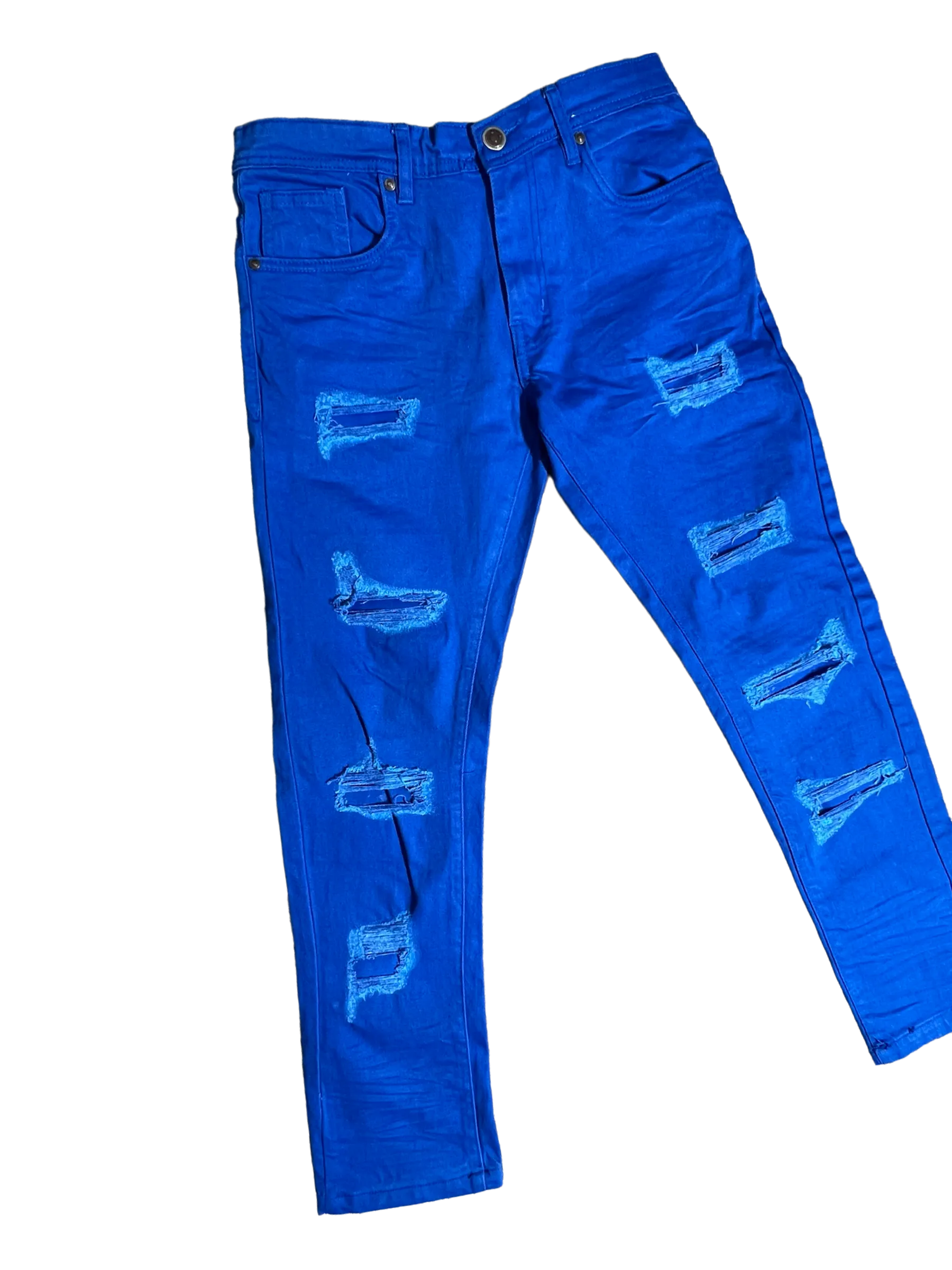 Arketype Royal Blue Men's Ripped Slim-Fit Jeans Stretch Material