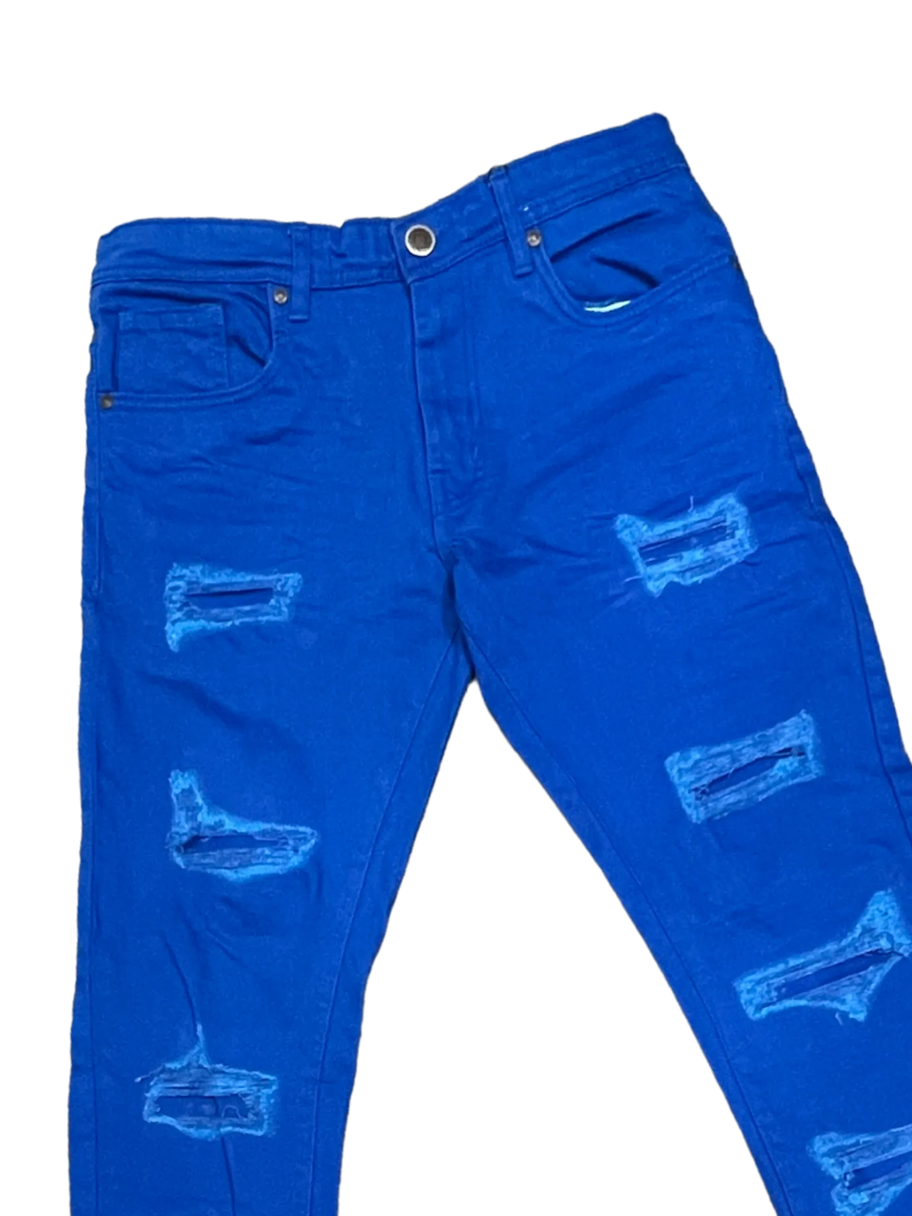 Arketype Royal Blue Men's Ripped Slim-Fit Jeans Stretch Material