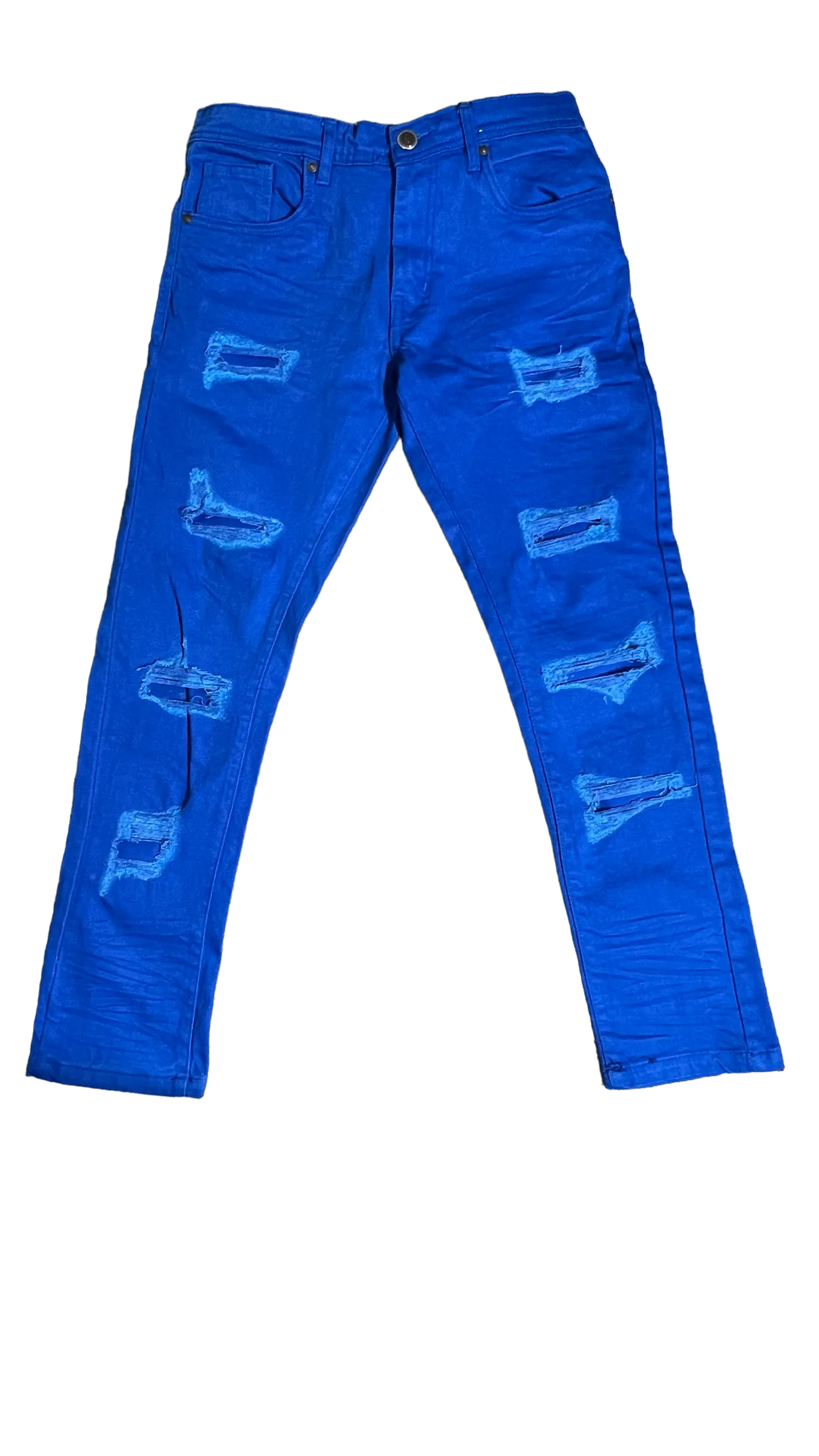 Arketype Royal Blue Men's Ripped Slim-Fit Jeans Stretch Material