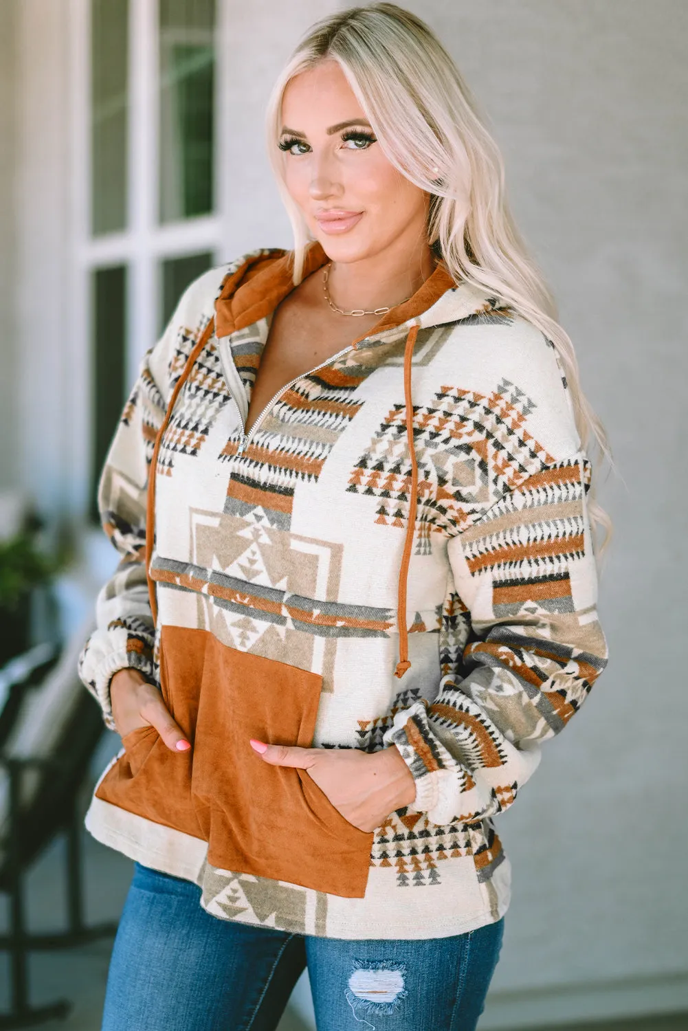 Aztec Kangaroo Pocket Half-Zip Hoodie