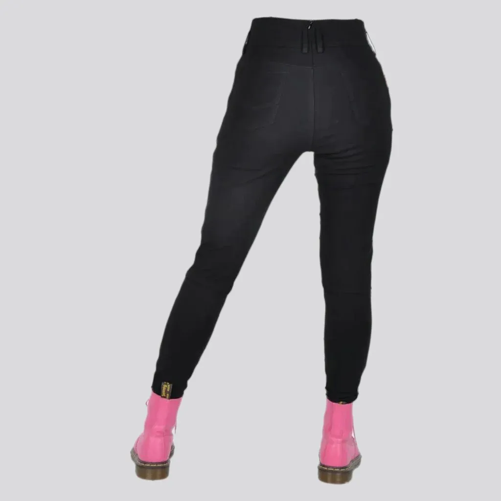 Biker high-waist denim pants for ladies