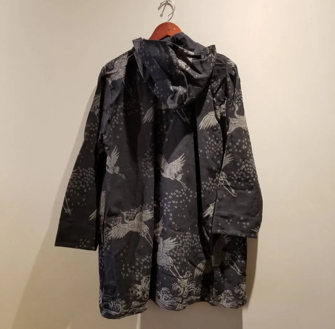 Black Crane Button Up Hoodies jacket