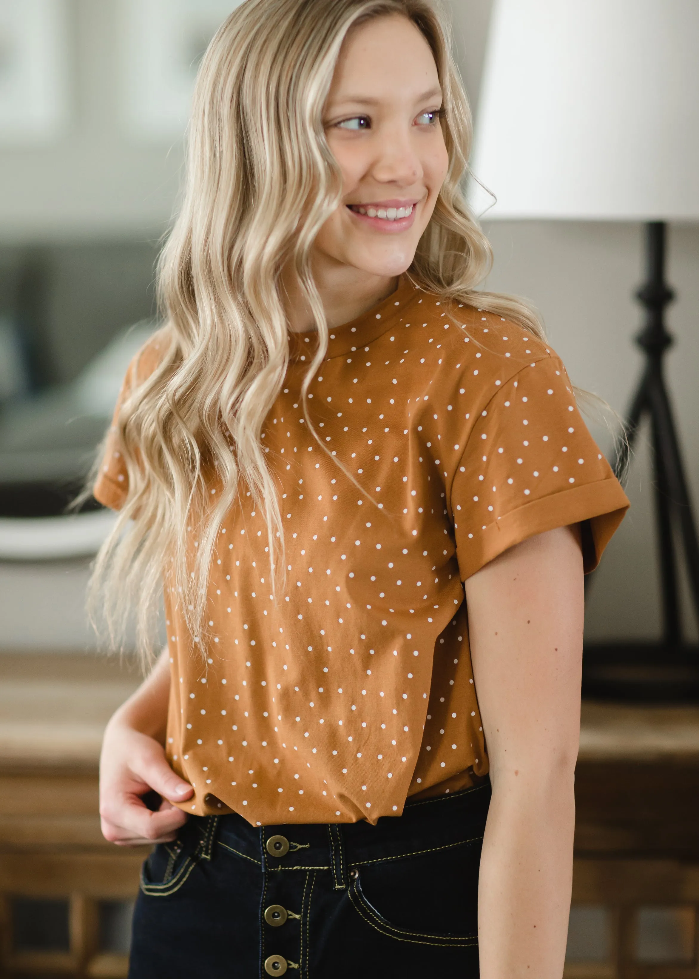 Camel Knit Polka Dot Top