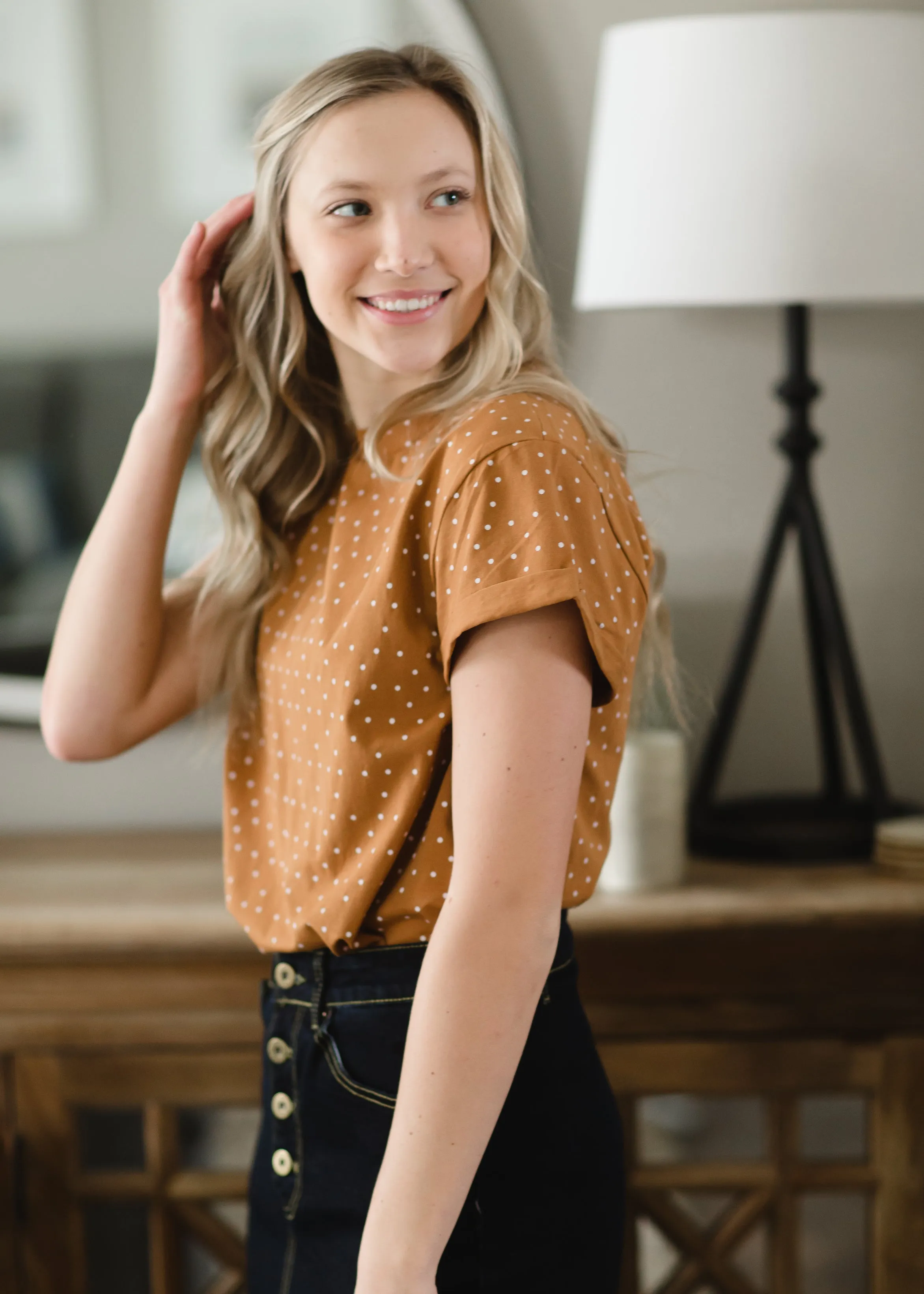 Camel Knit Polka Dot Top