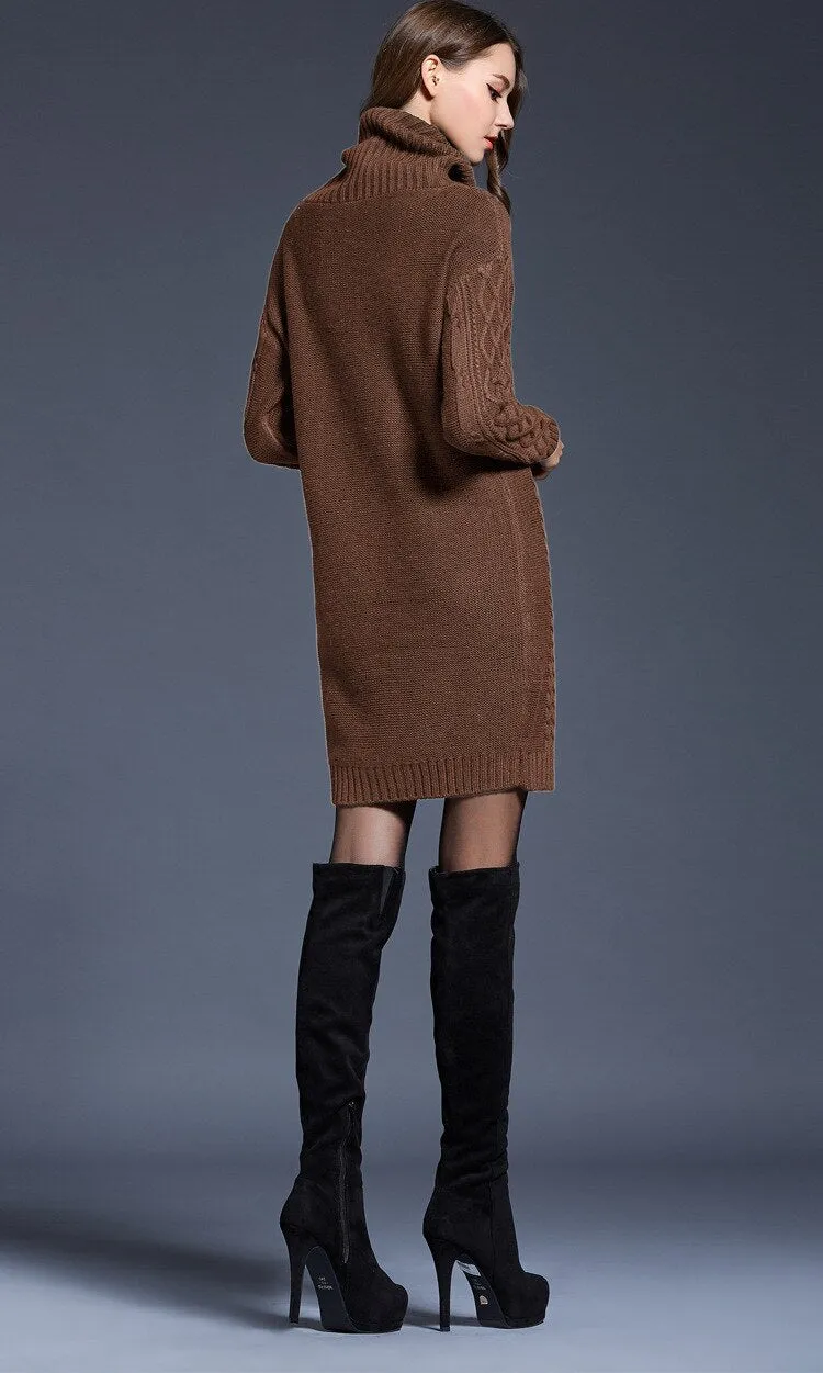 Casual Stylish Women's Long Sleeve Turtleneck Knit Wool Dress For Winter