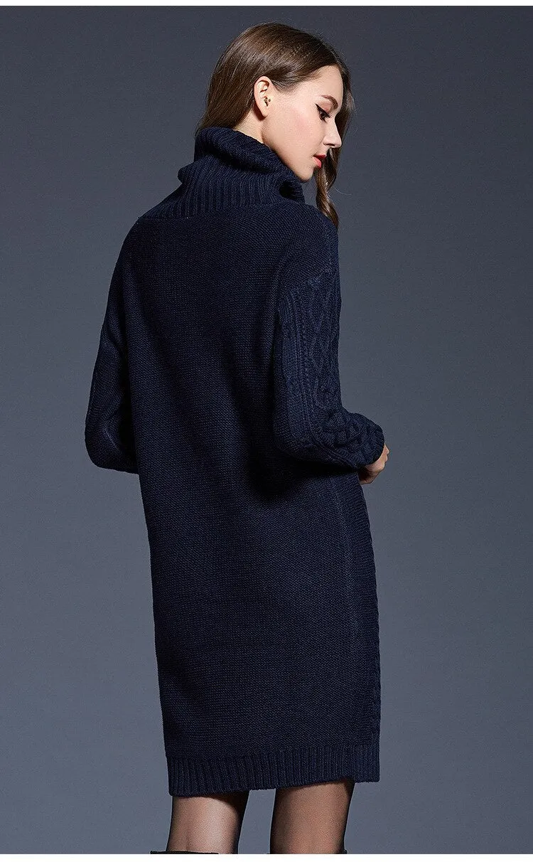 Casual Stylish Women's Long Sleeve Turtleneck Knit Wool Dress For Winter