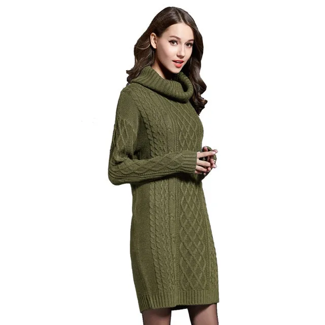 Casual Stylish Women's Long Sleeve Turtleneck Knit Wool Dress For Winter