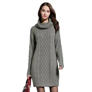 Casual Stylish Women's Long Sleeve Turtleneck Knit Wool Dress For Winter