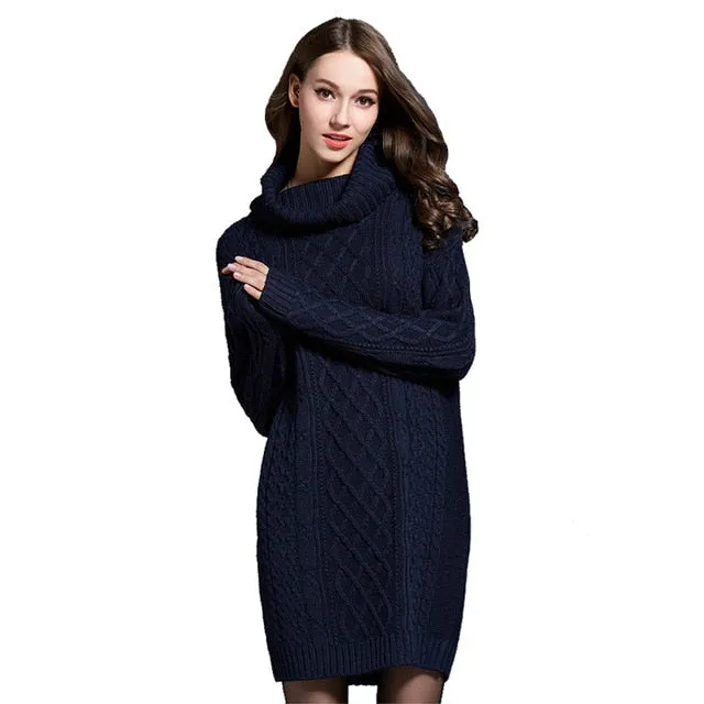 Casual Stylish Women's Long Sleeve Turtleneck Knit Wool Dress For Winter