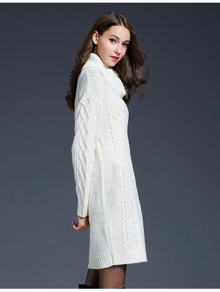 Casual Stylish Women's Long Sleeve Turtleneck Knit Wool Dress For Winter