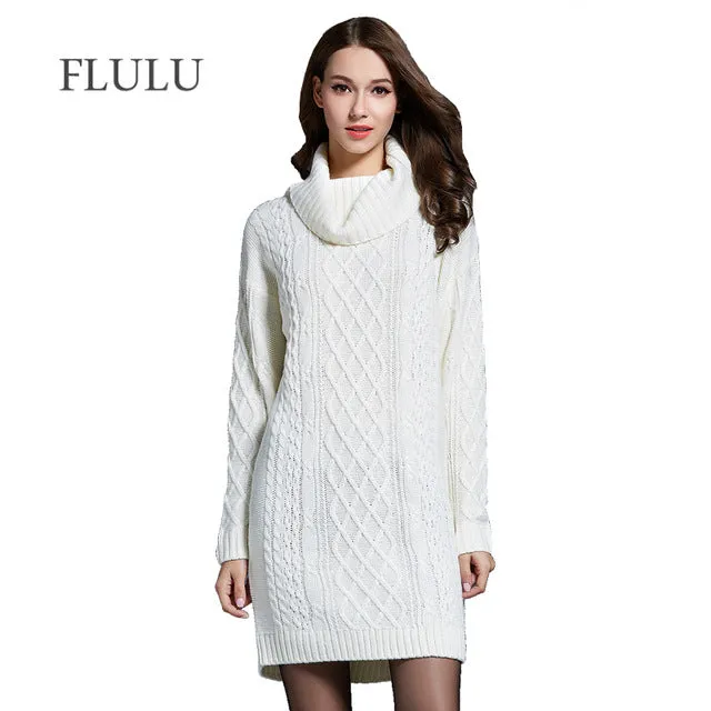 Casual Stylish Women's Long Sleeve Turtleneck Knit Wool Dress For Winter