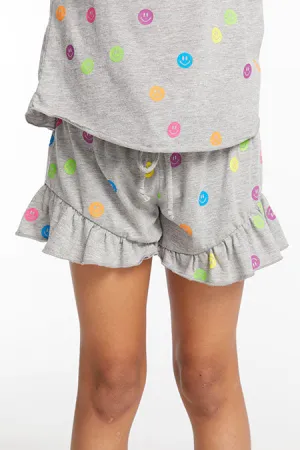 CHA Gray Smiley Rainbow Ruffle Shorts