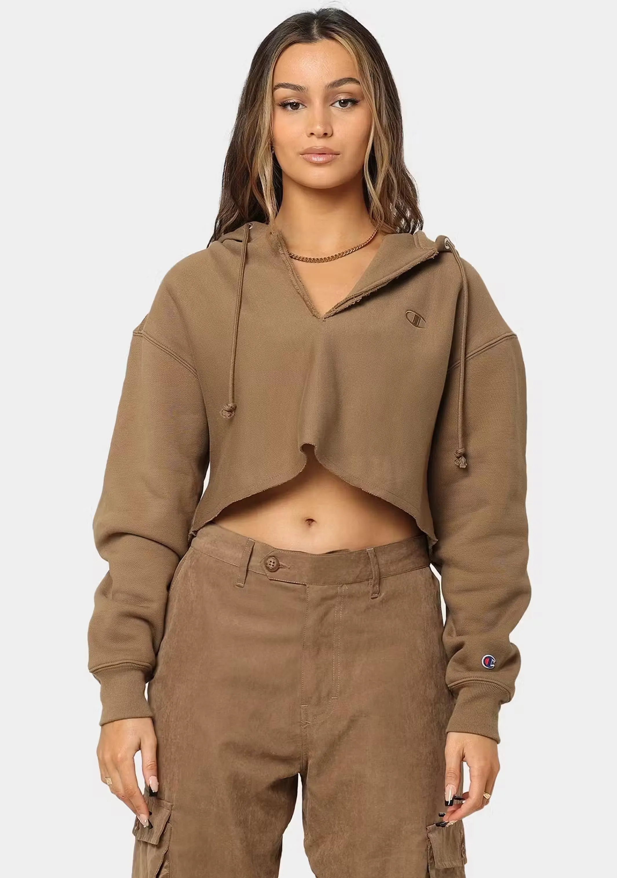 Champion Women's Reverse Weave Split Crop Hoodie <br> CRNYN IXE