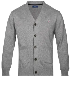 Classic Cotton V-neck Cardigan Dark Grey Melange