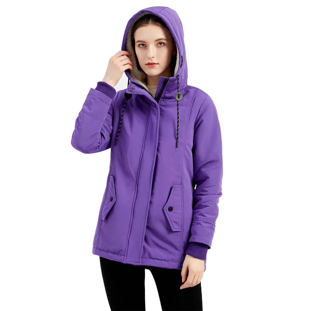 Comfortable Elegant Women's Fleece Thickened Hooded Coats