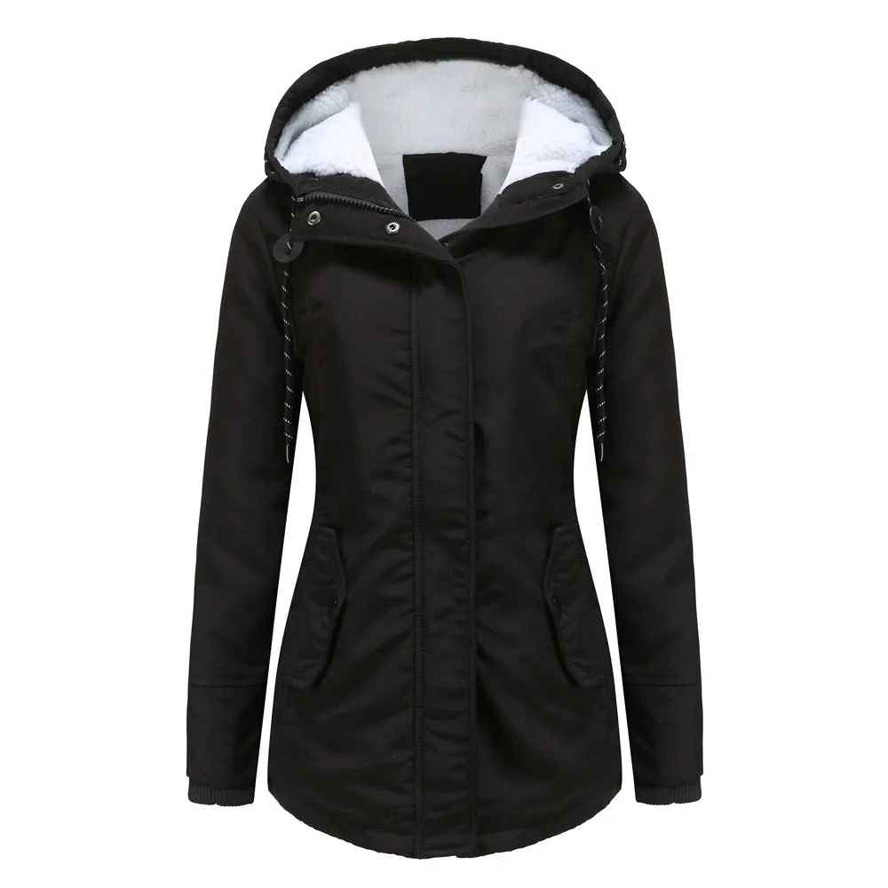 Comfortable Elegant Women's Fleece Thickened Hooded Coats