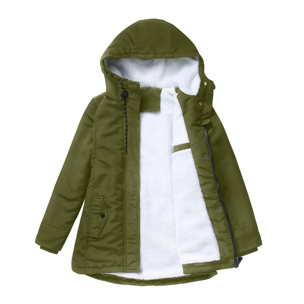 Comfortable Elegant Women's Fleece Thickened Hooded Coats