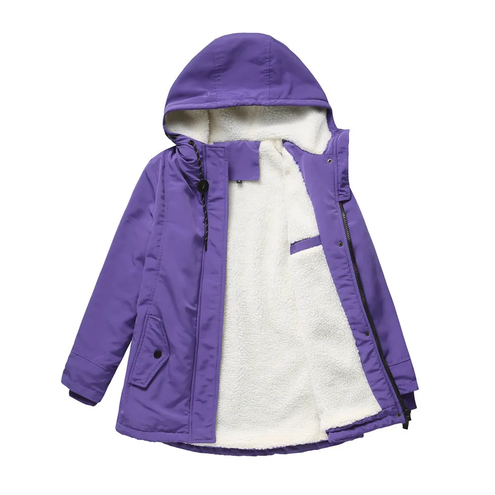 Comfortable Elegant Women's Fleece Thickened Hooded Coats