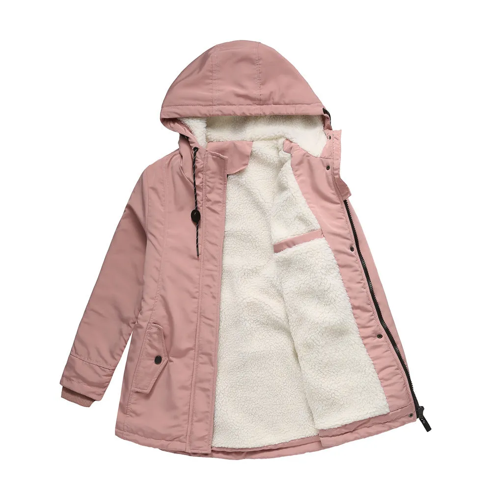 Comfortable Elegant Women's Fleece Thickened Hooded Coats