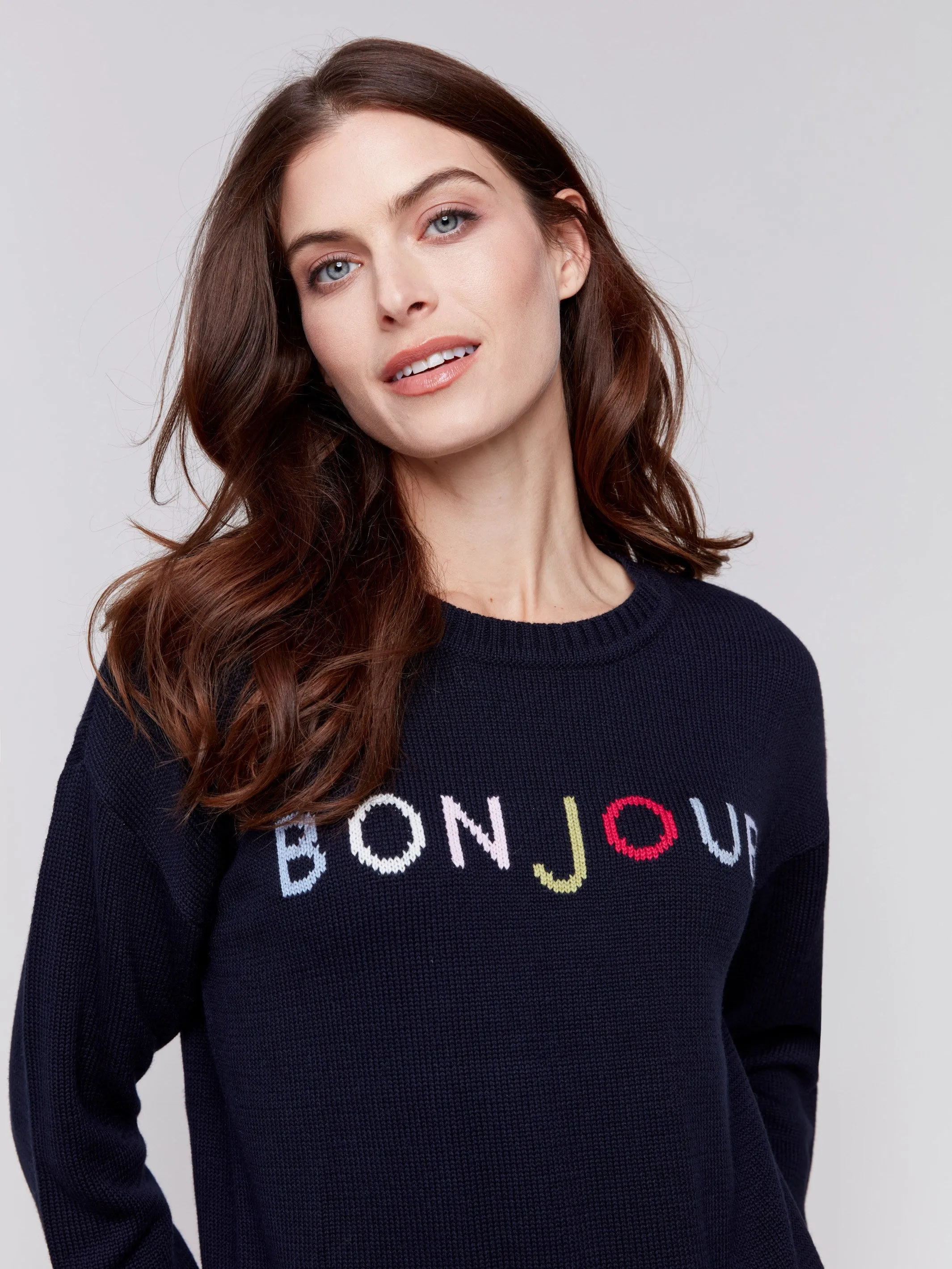 Cotton Blend Bonjour Sweater - Navy