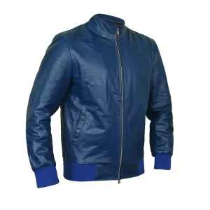 Edgy Navy-Blue Bomber Flight Leather Jacket