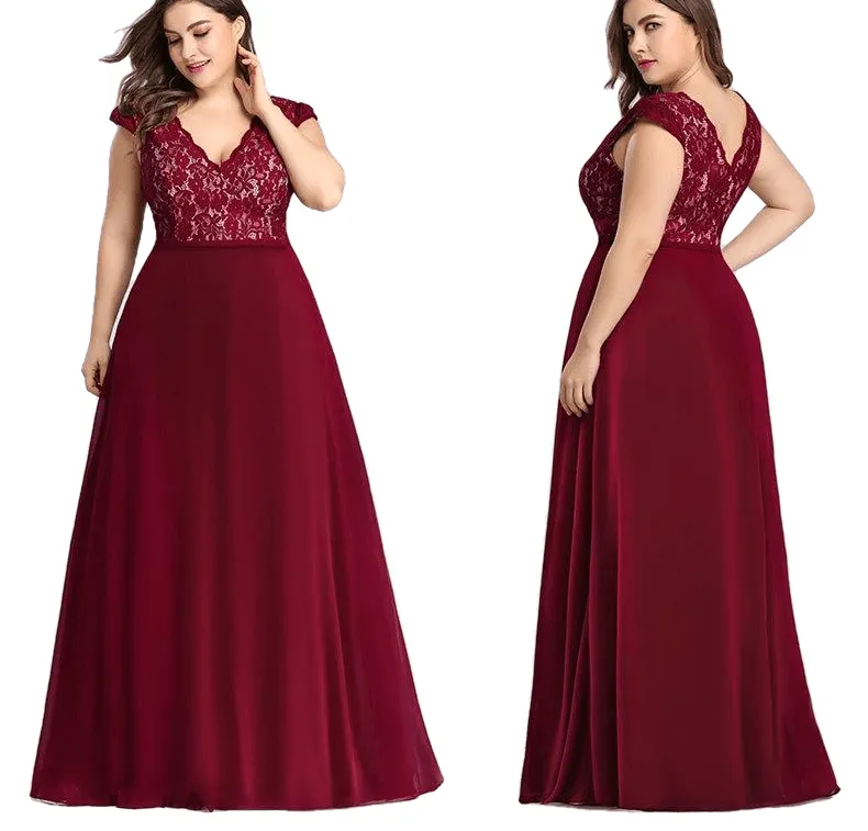 Elegant Burgundy A-Line Sleeveless Lace Dress