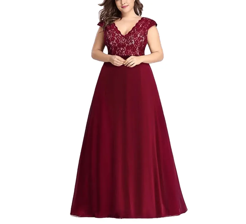 Elegant Burgundy A-Line Sleeveless Lace Dress