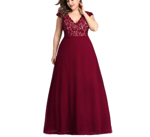 Elegant Burgundy A-Line Sleeveless Lace Dress