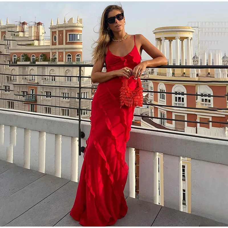 Elegant Frilled Maxi Dress