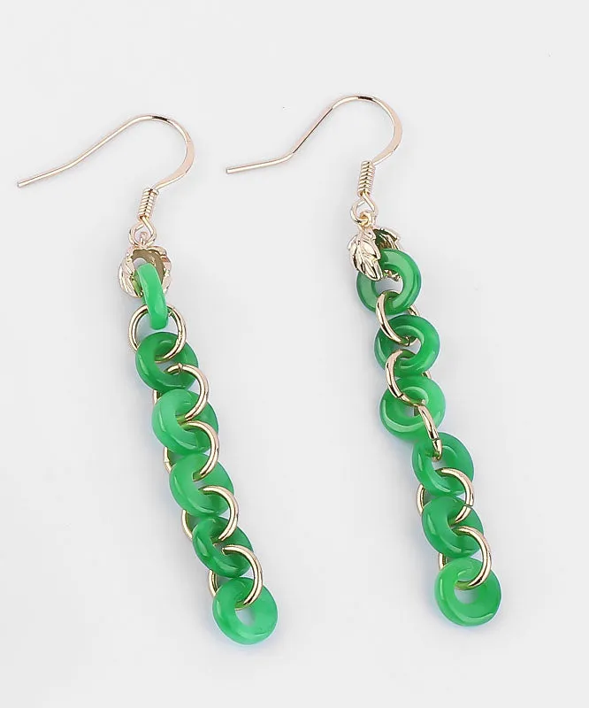 Elegant Green Sterling Silver Overgild Dry Green Jade Drop Earrings LY7762