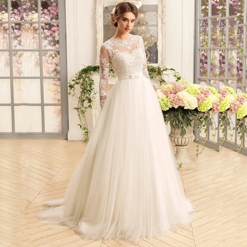 Elegant Long Sleeve O-Neck Wedding Dresses