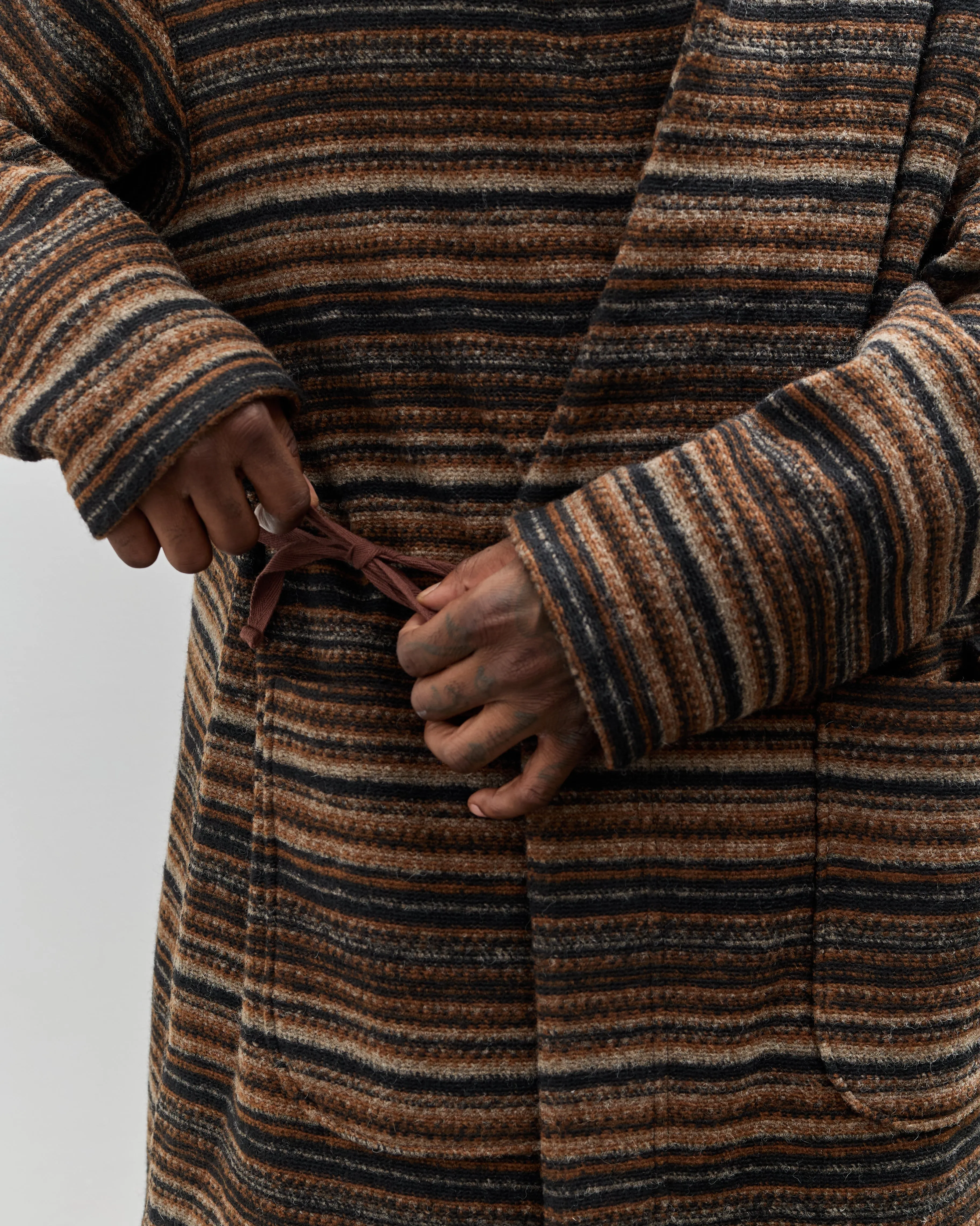 Engineered Garments Knit Robe, Brown Stripe