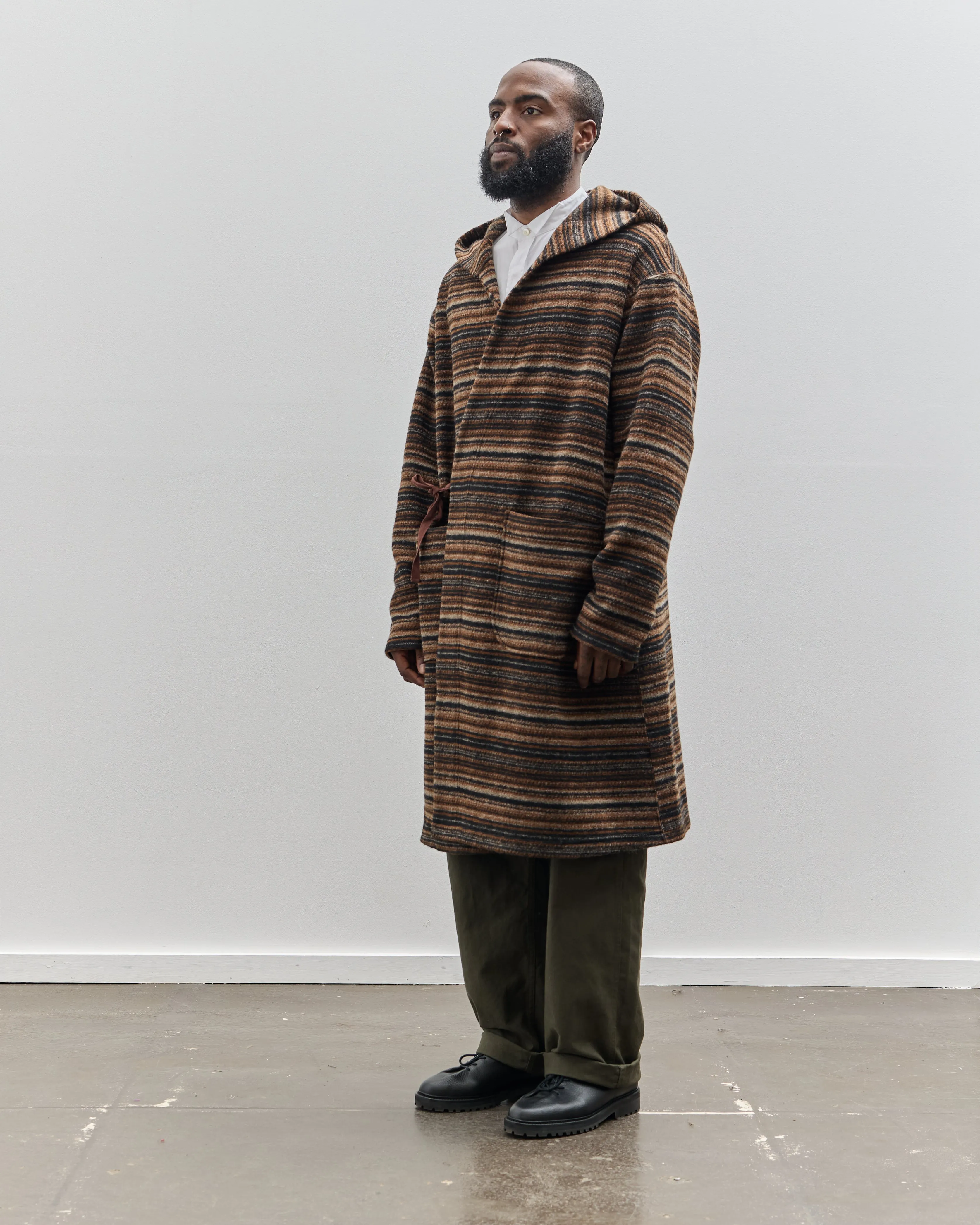 Engineered Garments Knit Robe, Brown Stripe