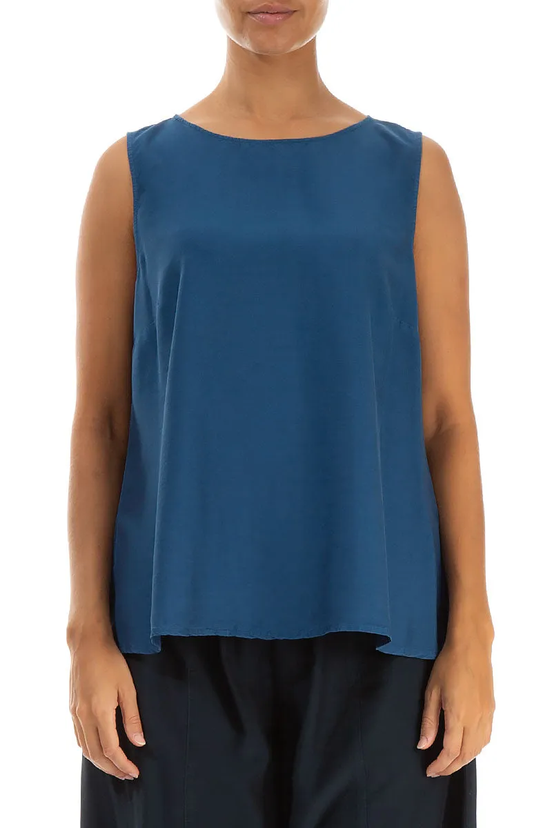 Flared Sleeveless Azure Silk Bamboo Top