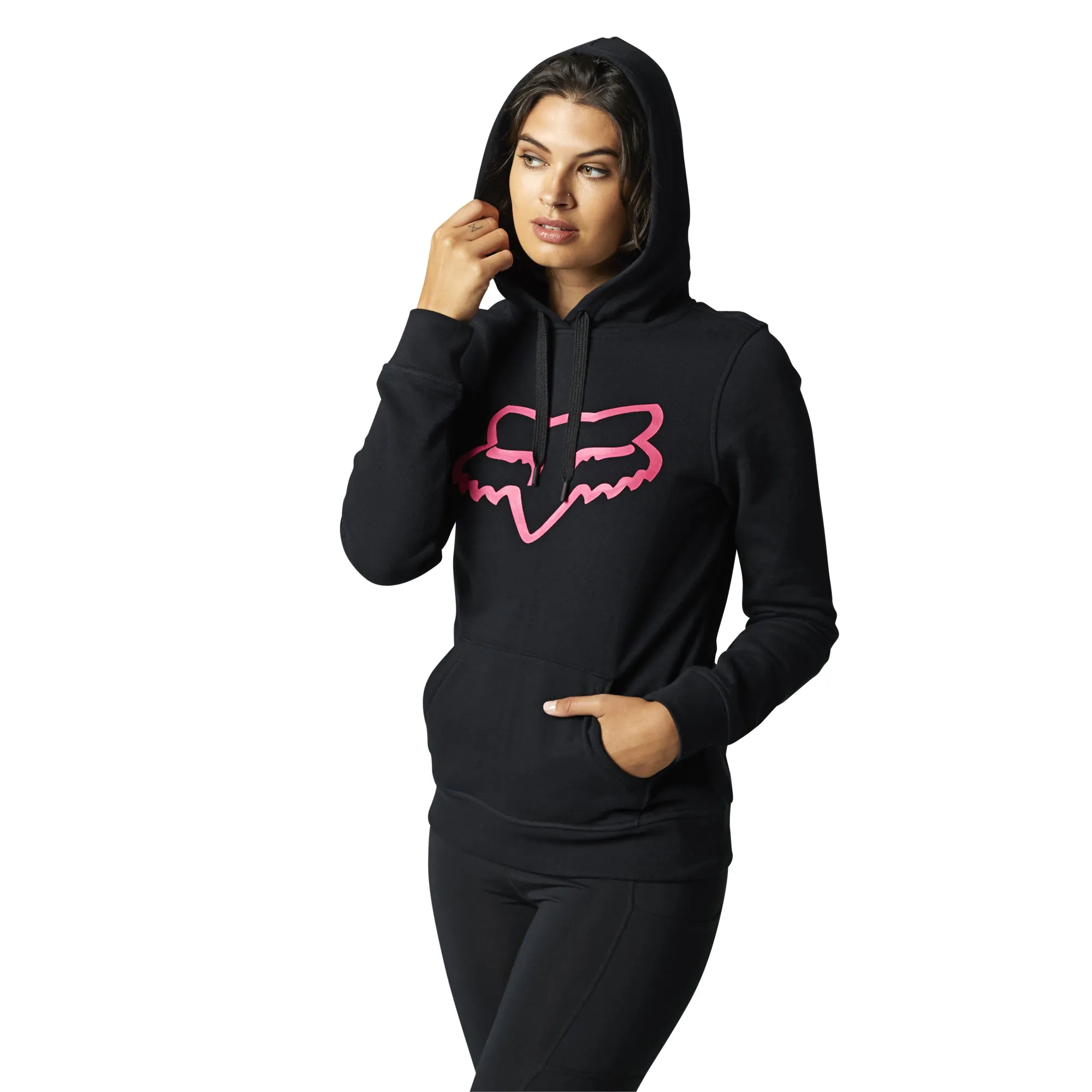 Fox Racing  Womens Black Pink Boundary Pullover Hoodie Comfy Fleece Sweatshirt