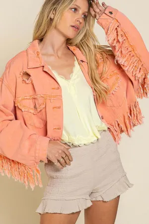 Fringe Distressed Crop Western Denim Jacket