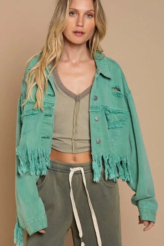 Fringe Distressed Crop Western Denim Jacket