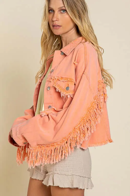 Fringe Distressed Crop Western Denim Jacket