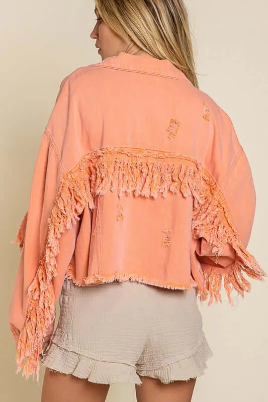 Fringe Distressed Crop Western Denim Jacket