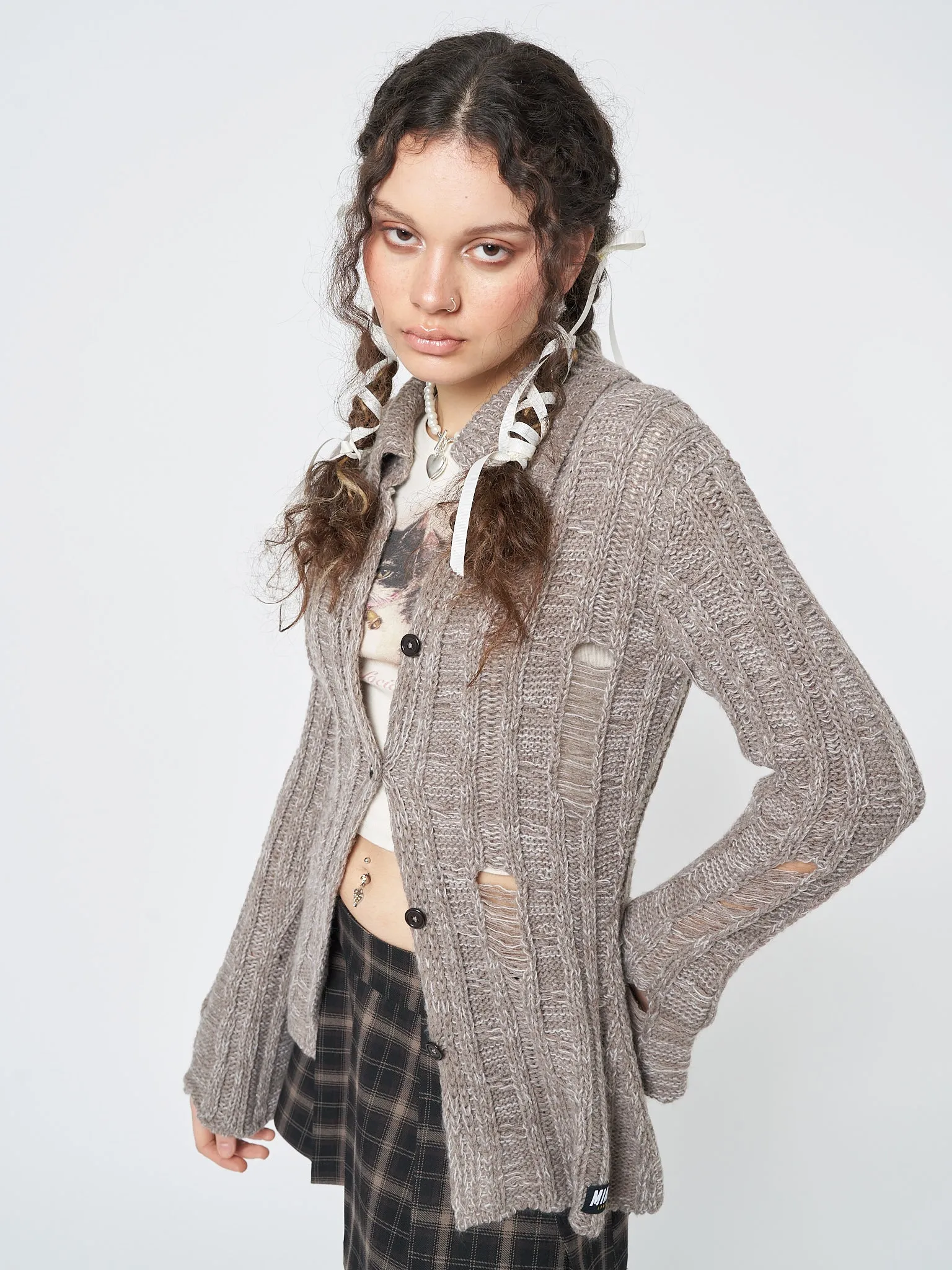 Gem Sand Distressed Knit Cardigan