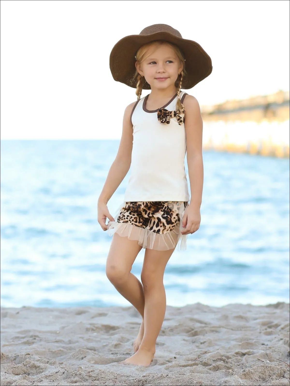 Girls Trimmed Tank And Ruffle Short Set