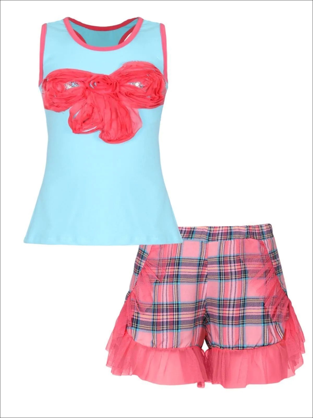 Girls Trimmed Tank And Ruffle Short Set