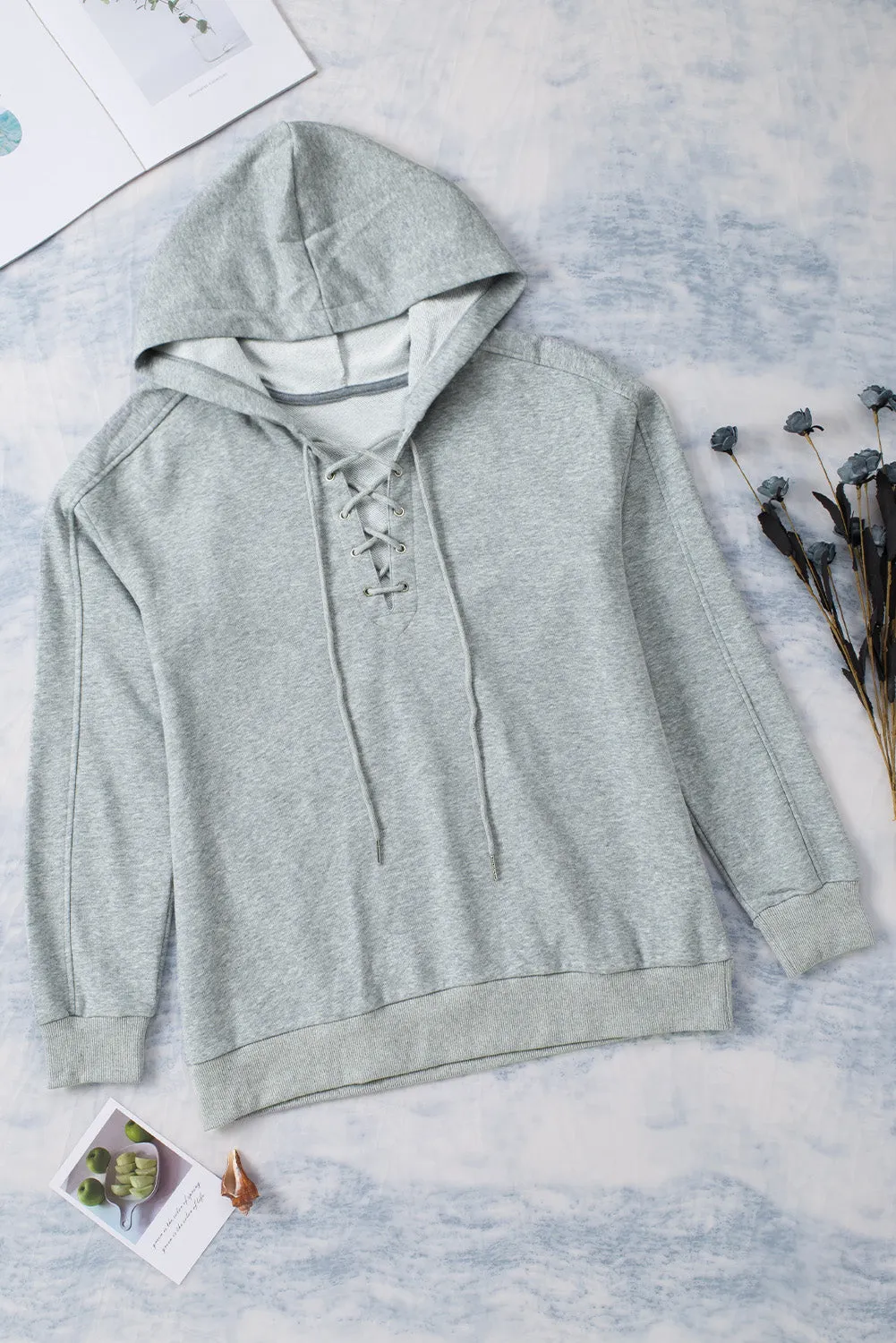 Grey Casual Lace-up Hoodie