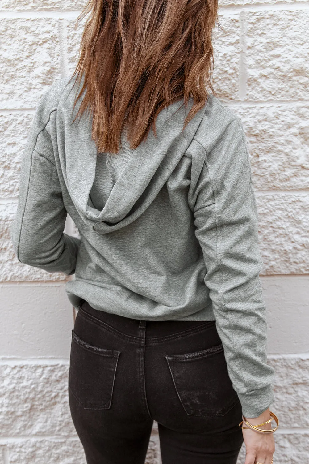 Grey Casual Lace-up Hoodie