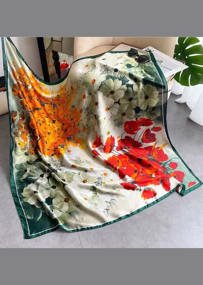 Handmade Green Print Soft Comfy Silk Scarf ML2310