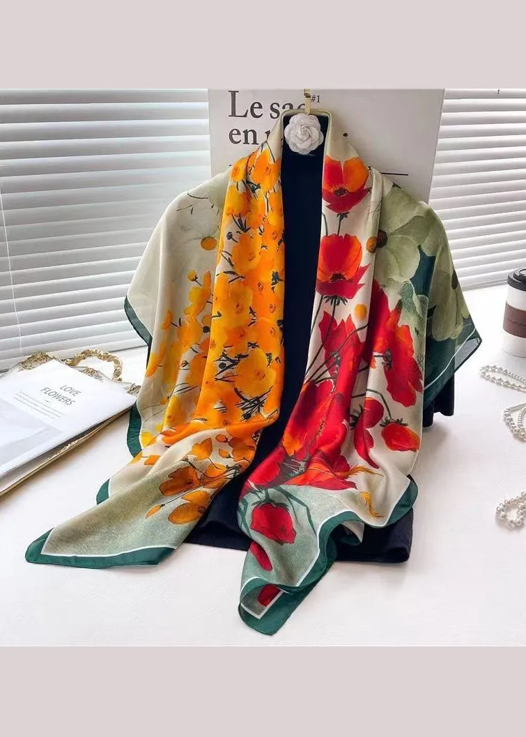 Handmade Green Print Soft Comfy Silk Scarf ML2310