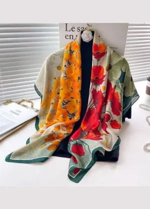 Handmade Green Print Soft Comfy Silk Scarf ML2310